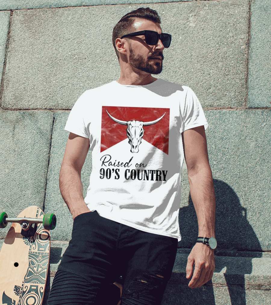 Raised On 90’s Country Western Bull Skull T-Shirt