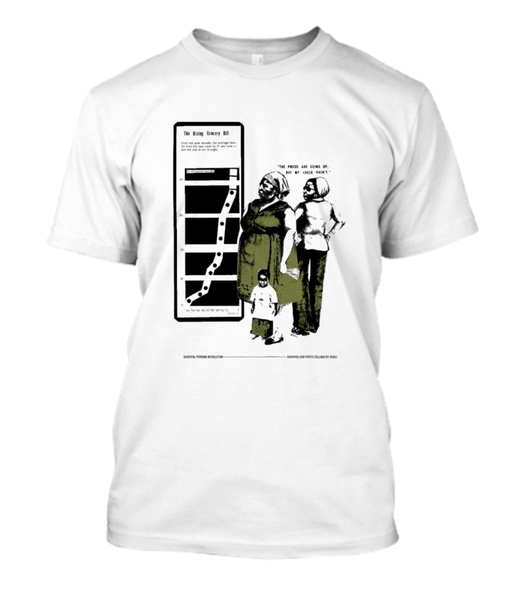 The Rising Grocery Bill The Prices Are Going Up But My Check Hasn’t Survival Pending Revolution Drawing And Photo Collage By Kali T-Shirt