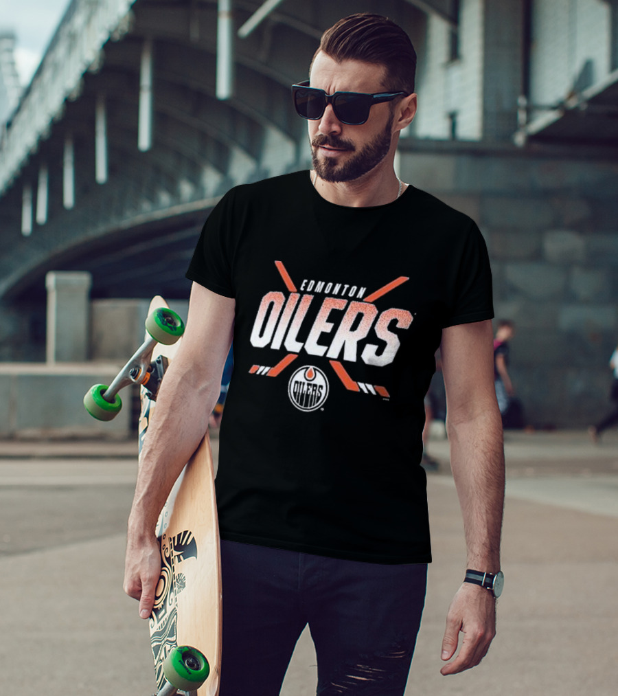 Edmonton Oilers Covert Logo Hockey Sticks NHL Team T-Shirt