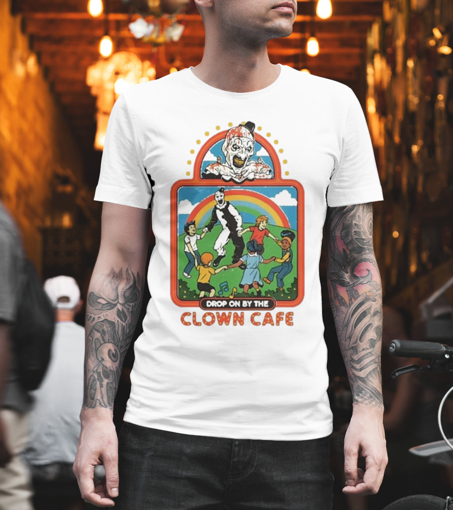 Drop On By The Clown Cafe Rainbow Clown Kids Circle T-Shirt