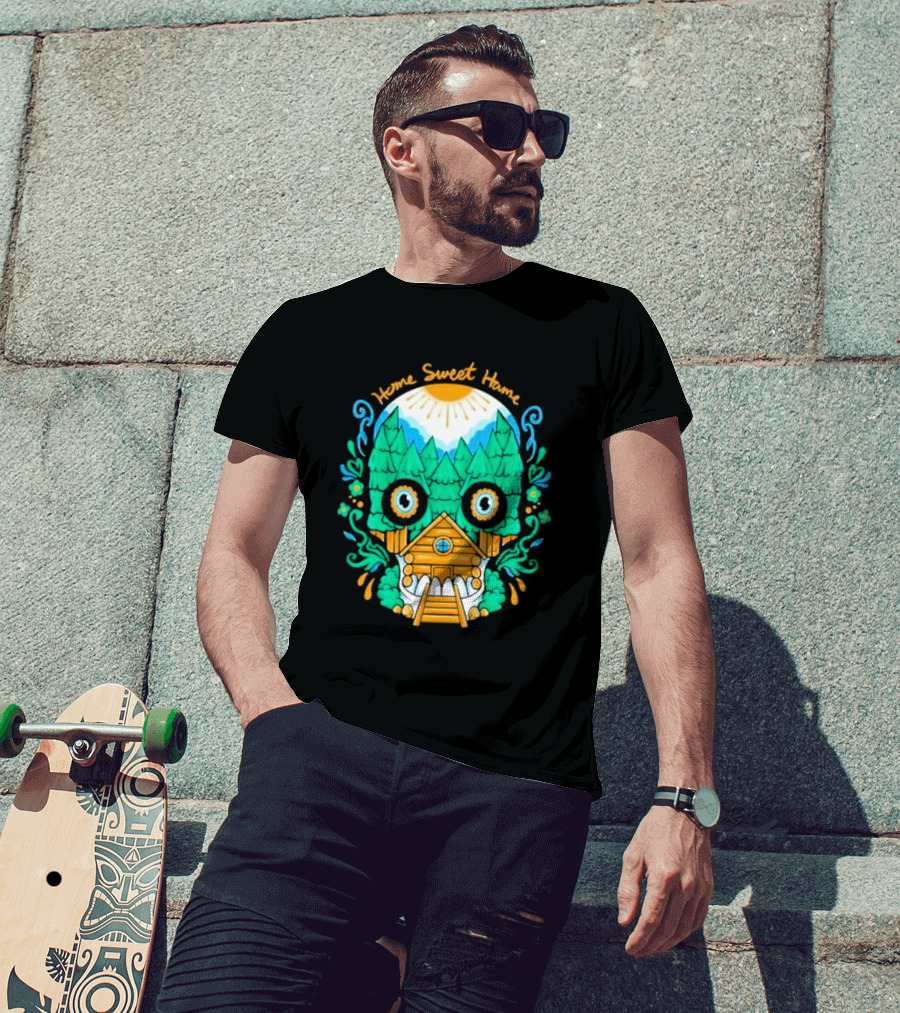 Home Sweet Home Nature Skull With Cabin In Spooky Atmosphere T-Shirt