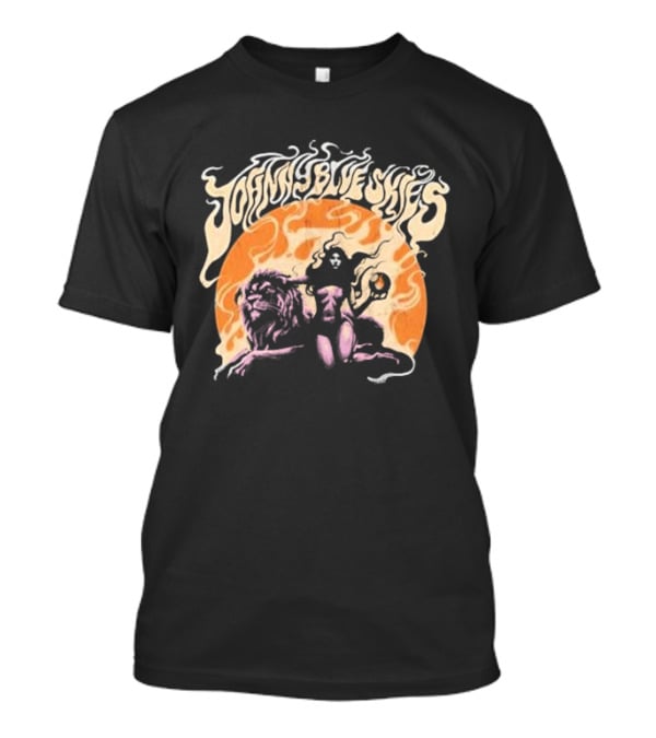 Johnny Blue Skies Sorceress With Lion Orange Background T-Shirt