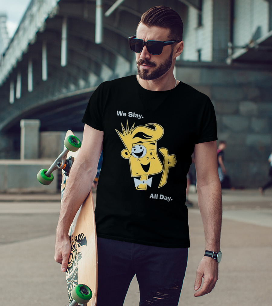 We Slay All Day Fgteev Shiny Yellow Character With Smile And Bow Tie T-Shirt