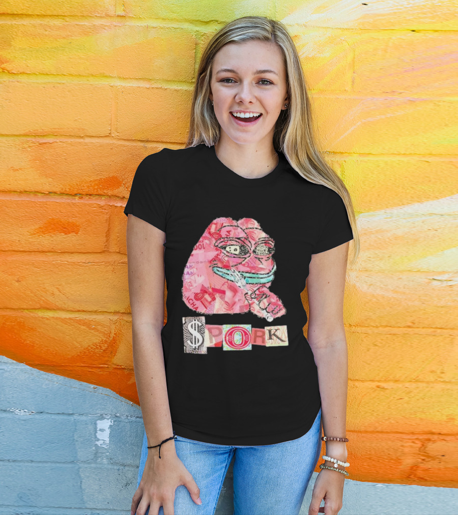 Pauly Spork Frog With Collage Pattern And Iconic Symbolism T-Shirt