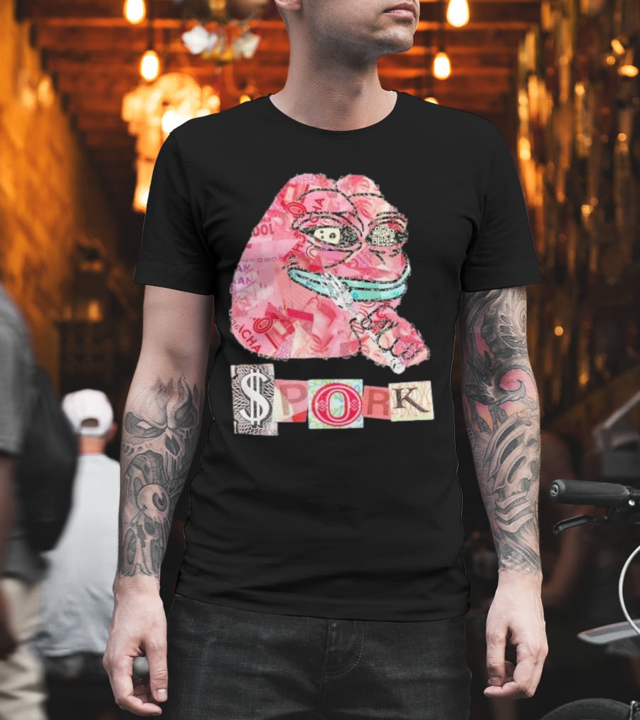 Pauly Spork Frog with Collage Pattern and Iconic Symbolism T-Shirt
