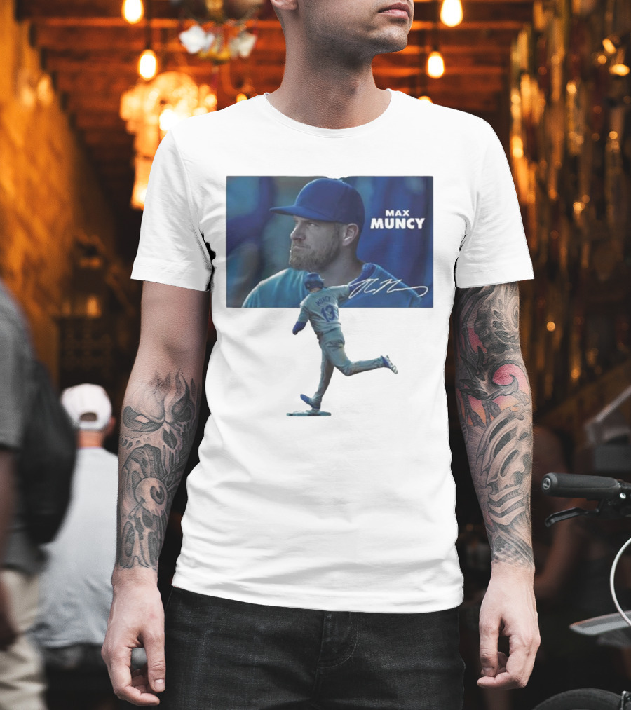 Max Muncy Baseball Figurine And Signature Photo T-Shirt