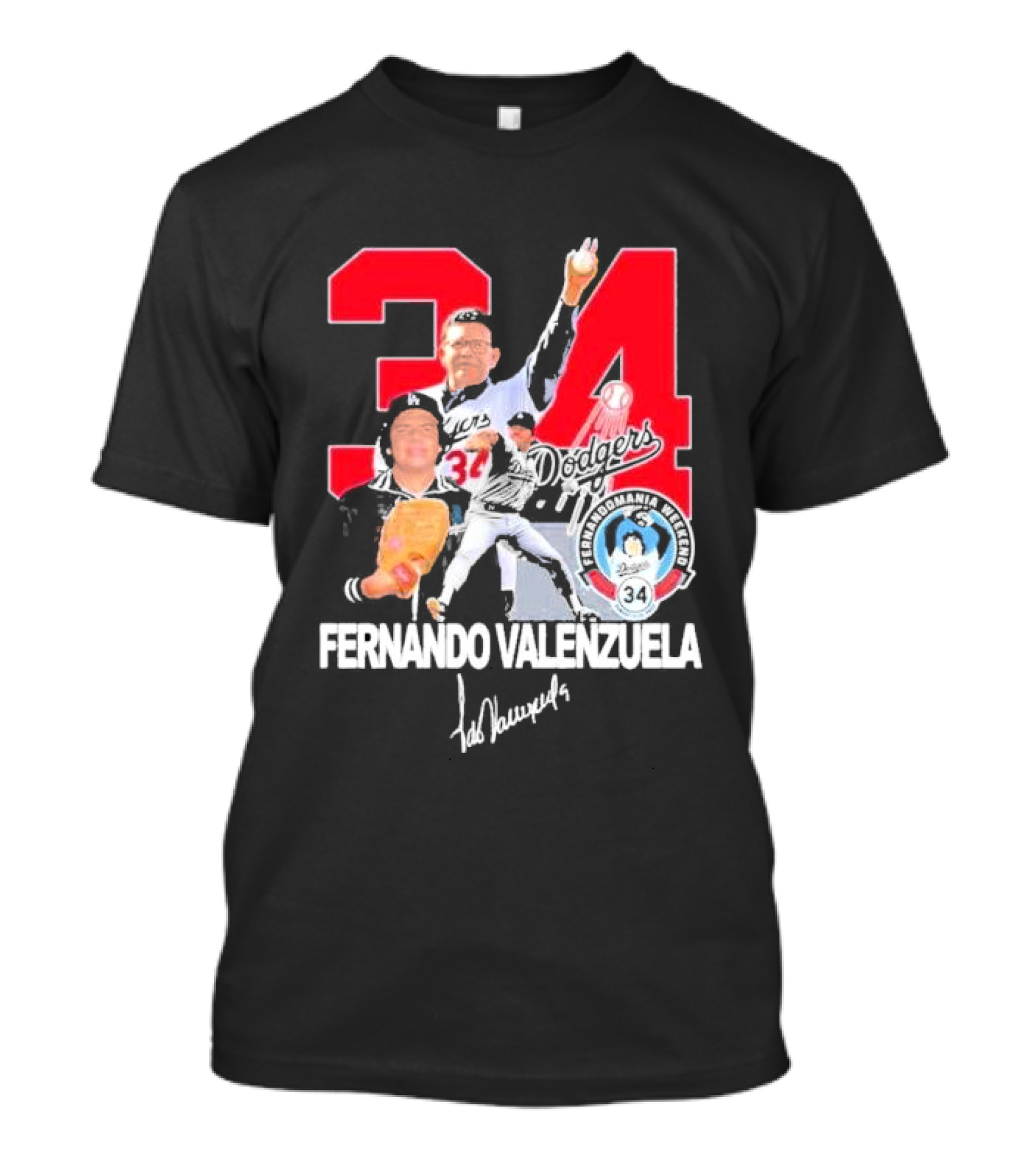 Fernando Valenzuela Dodgers 34 Legend Baseball Tecolomania Mexican 34 Signature T-Shirt