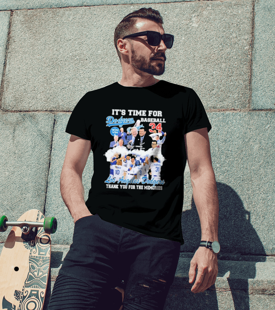 It's Time For Baseball Los Angeles Dodgers Vin Scully Fernando Valenzuela 34 Thank You For The Memories T-Shirt