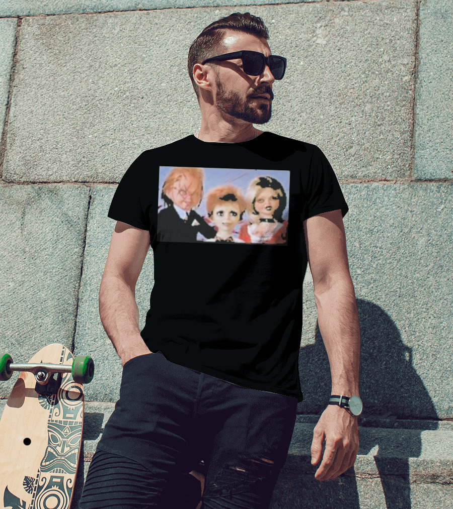 Chucky And Family Horror Characters In Distorted Family T-Shirt