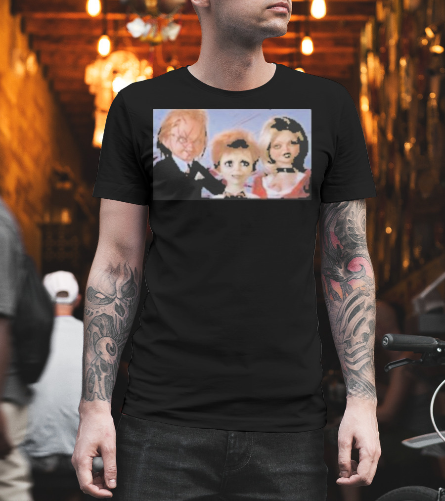 Chucky and Family Horror Characters in Distorted Family T-Shirt