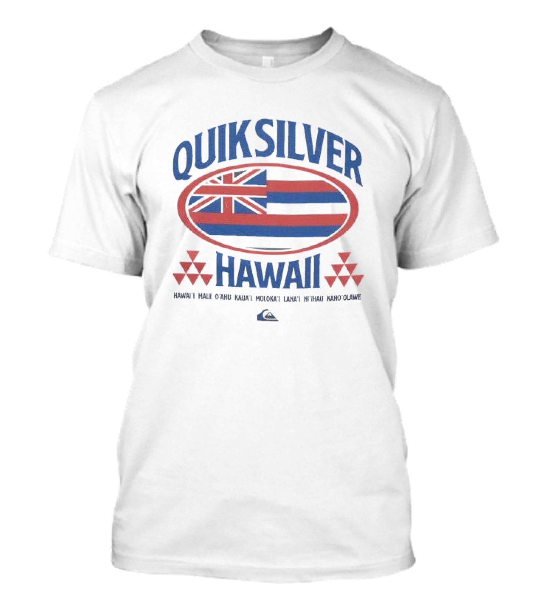 Quiksilver Hawaii Flag Design With Island Names - Hawai'i Maui O'ahu Kaua'i Moloka'i Lana'i Ni'ihau Kaho'olawe T-Shirt