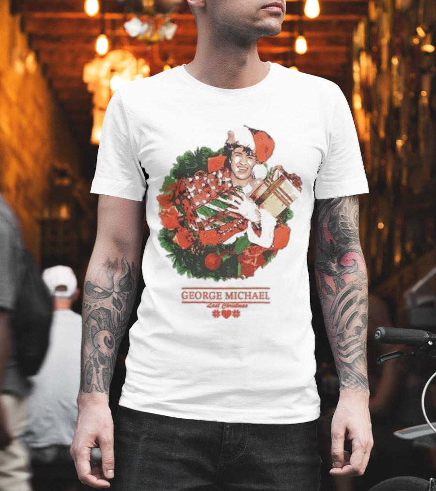 George Michael Last Christmas Santa Hat Wreath T-Shirt