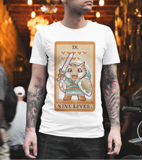 Nine Lives IX Tarot Cat Sword Shield Hearts T-Shirt Nine Lives IX Tarot Cat Sword Shield Hearts T-Shirt