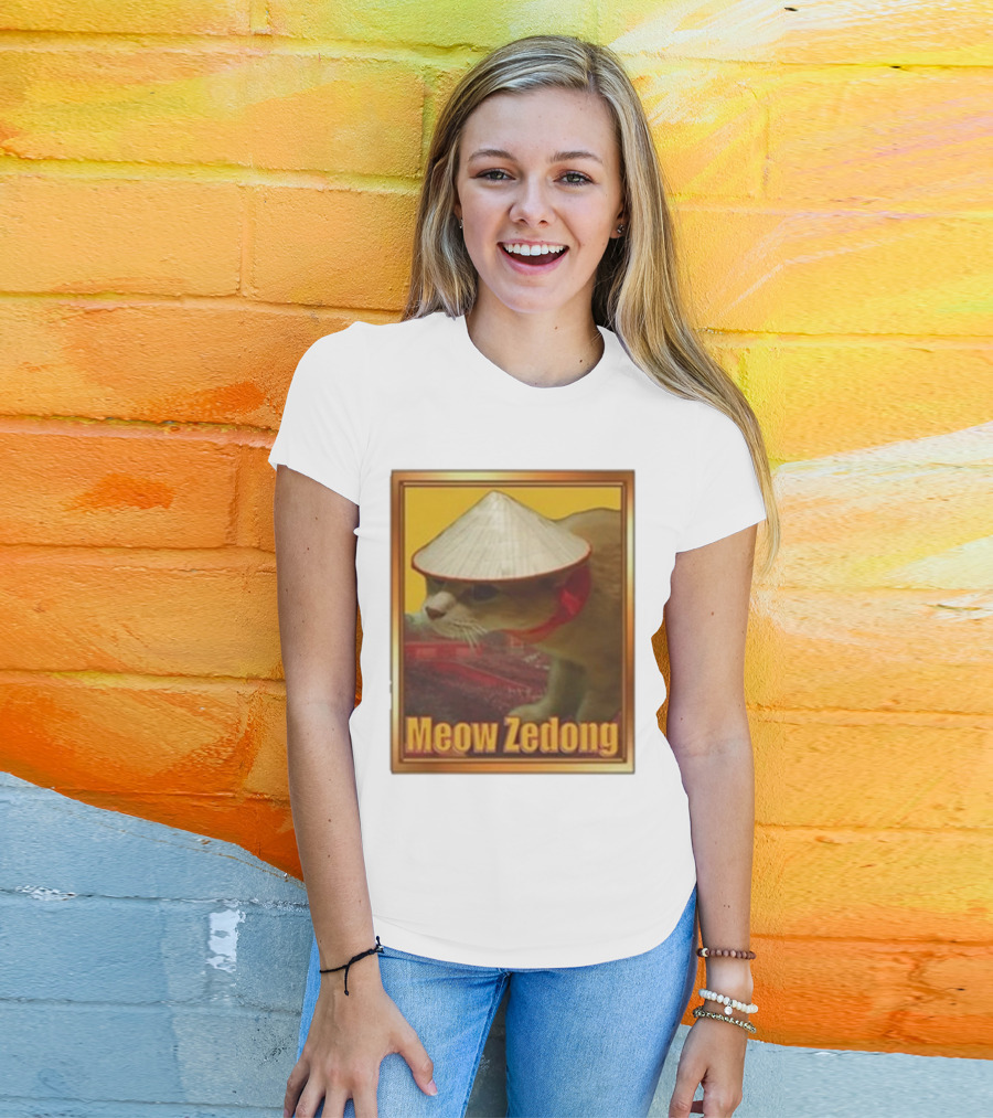 Funny Ahh Tees Meow Zedong Cat With Hat T-Shirt
