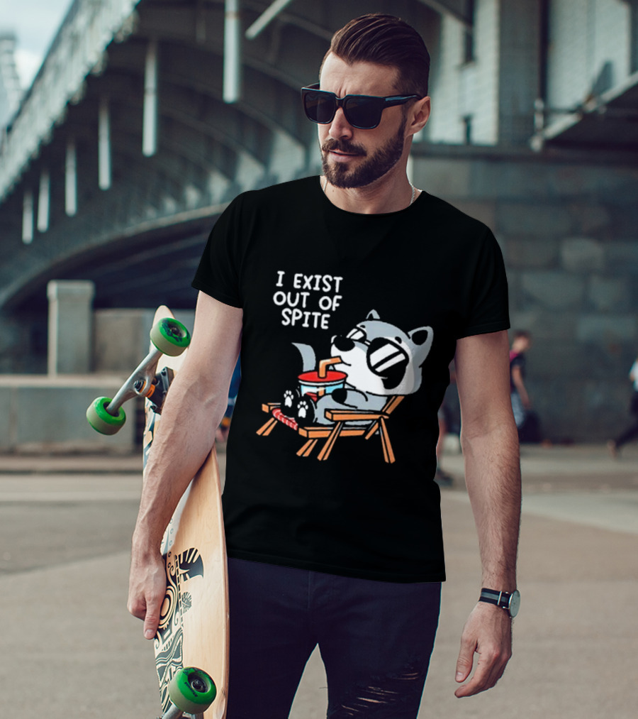I Exist Out Of Spite Relaxing Raccoon With Sunglasses T-Shirt