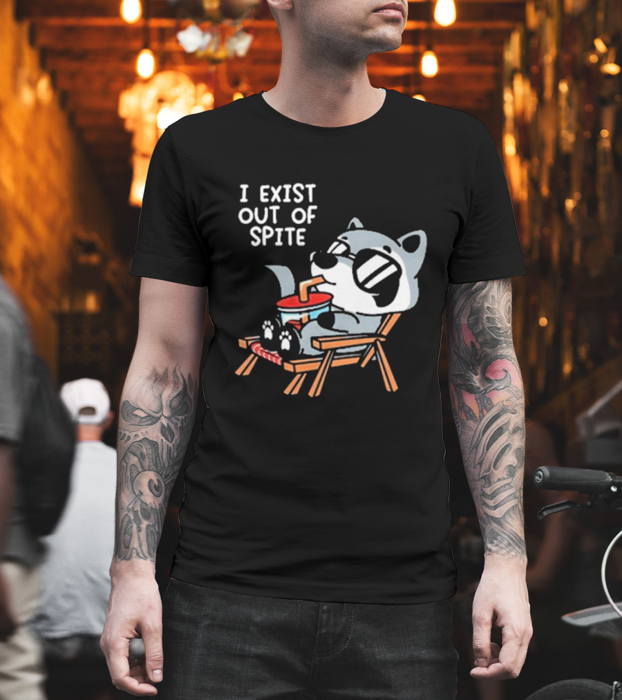 I Exist Out of Spite Relaxing Raccoon with Sunglasses T-Shirt