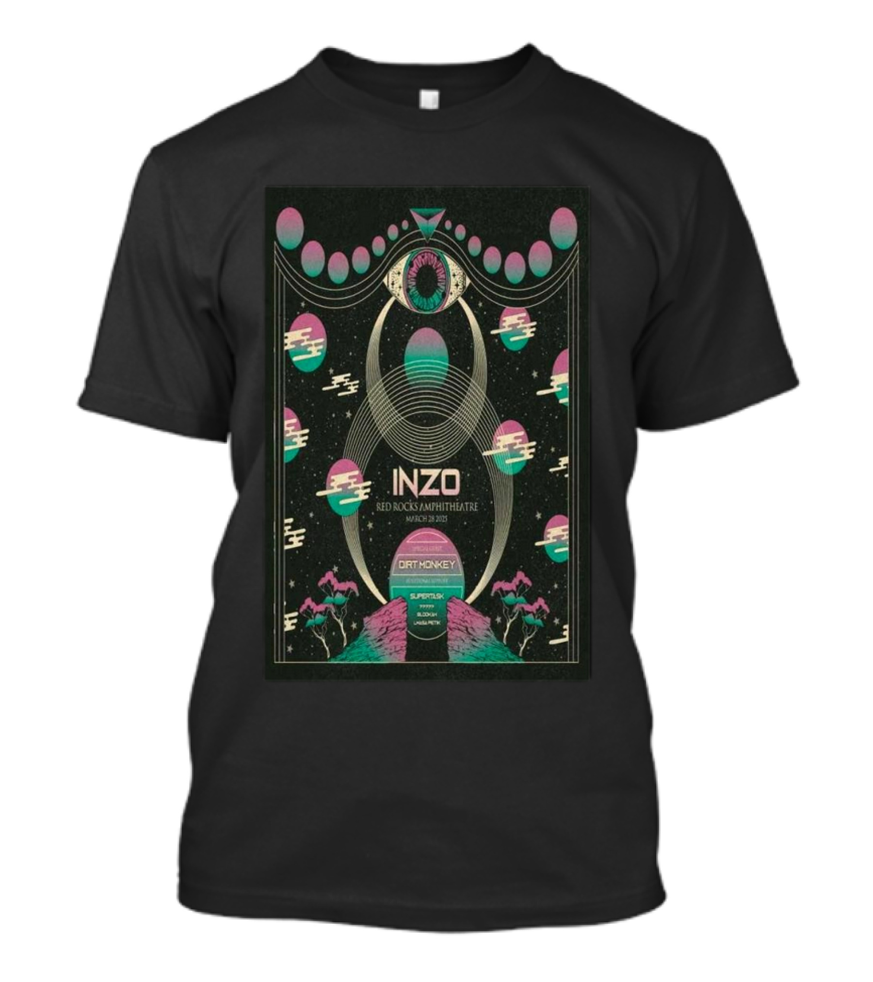 INZO Red Rocks Amphitheatre Morrison CO March 28 2025 Dirt Monkey Support Set Cosmic T-Shirt
