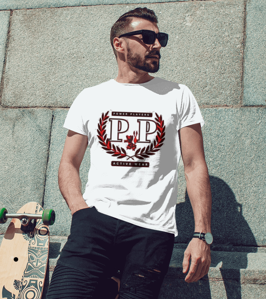 Power Players Active Wear PP Laurels Lion Emblem T-Shirt