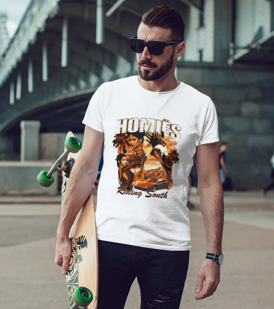 Homies Riding South Vintage Sunset Car Palms T-Shirt