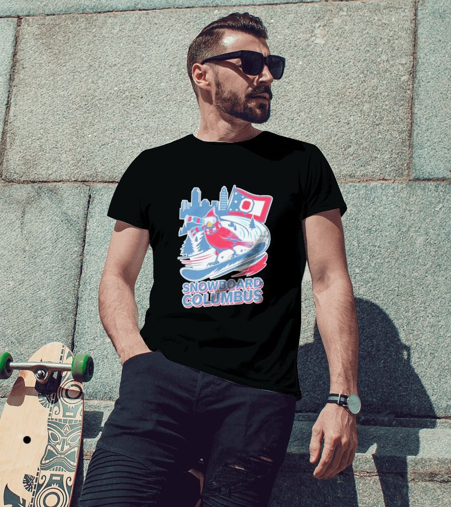Snowboard Columbus Cardinal USA Snowboarding Animal Skyline Flag T-Shirt
