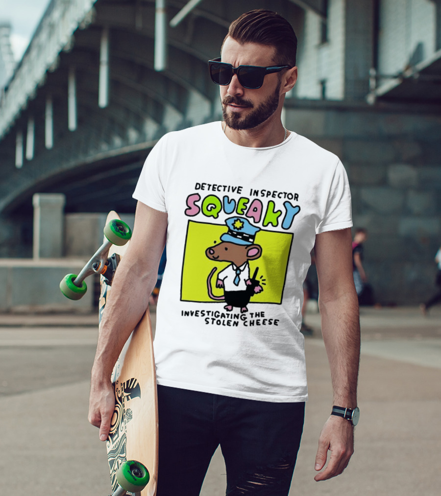 Detective Inspector Squeaky Investigating The Stolen Cheese Mouse Policeman Cartoon T-Shirt