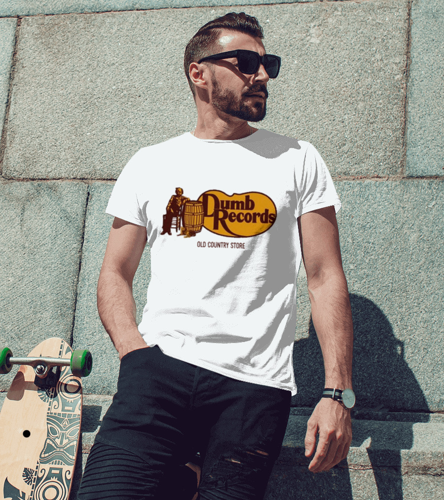 Dumb Records Old Country Store Barrel And Seated Figure T-Shirt