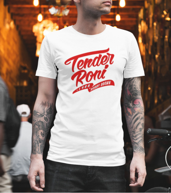 Tender Roni 1988 Bobby Brown Bold Red Lettering T-Shirt Tender Roni 1988 Bobby Brown Bold Red Lettering T-Shirt