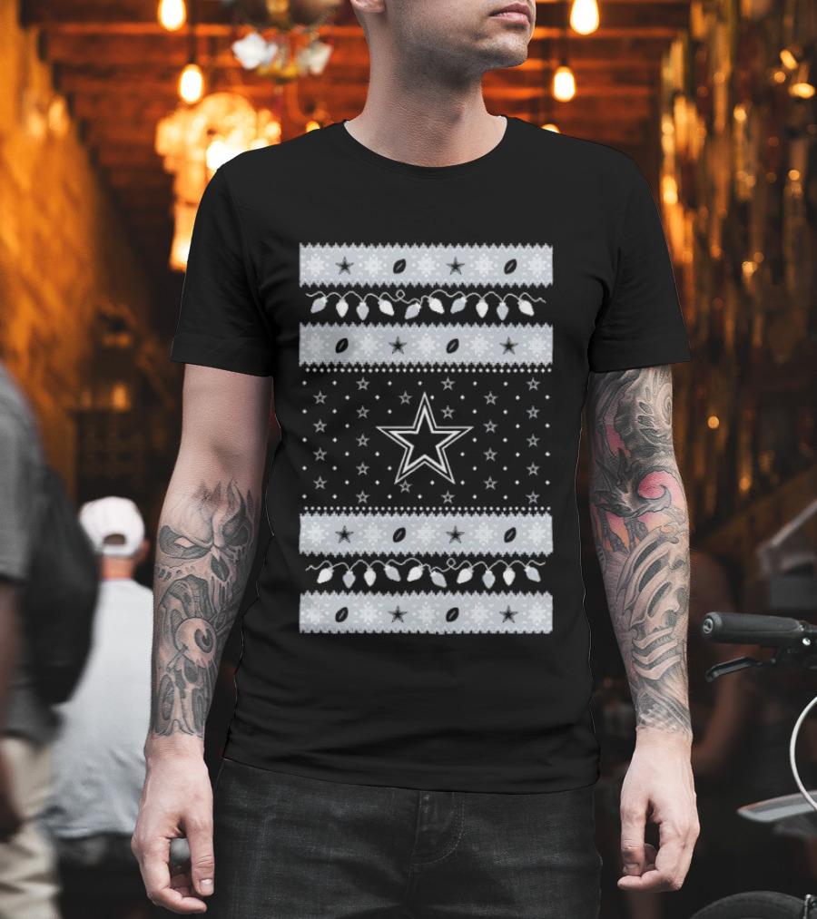 Dallas Cowboys Star Holiday Lights Merry Christmas T-Shirt