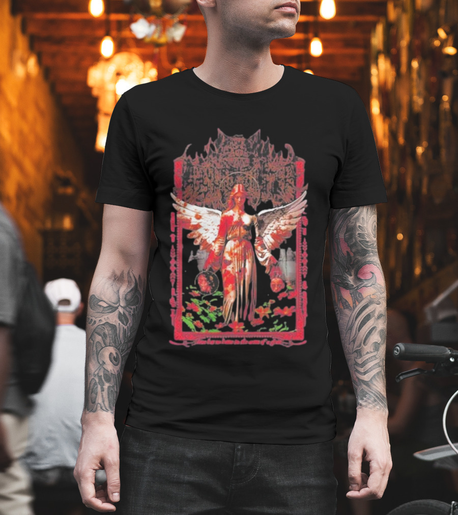 Warfare Angel Reap What This Life Has Sowed Gothic Winged Figure with Floral Accents T-Shirt