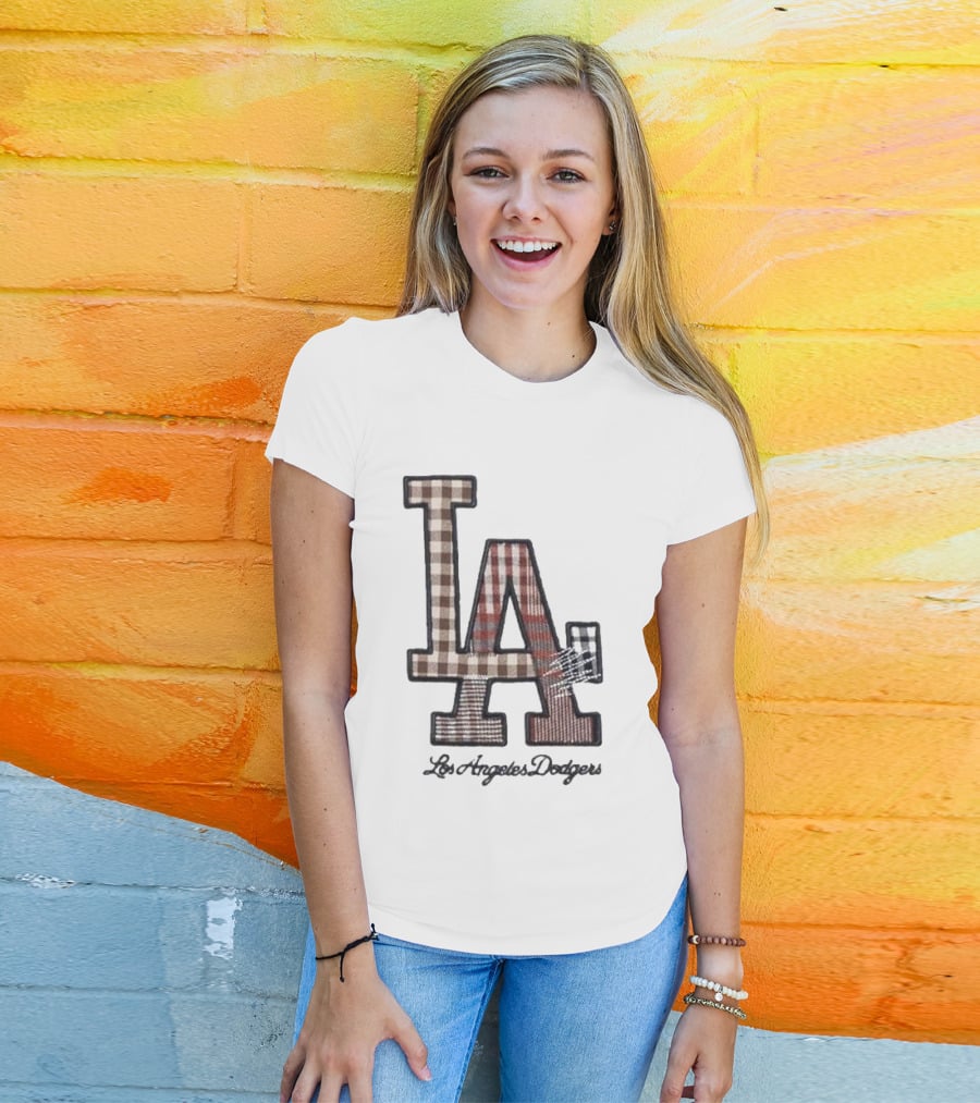 Los Angeles Dodgers Preppy Plaid LA T-Shirt