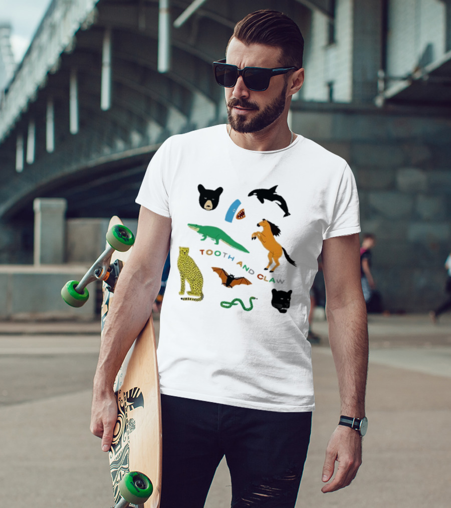 Tooth And Claw Animals Bear Shark Dolphin Horse Crocodile Cheetah Bat Snake Panther Pigment Plum T-Shirt