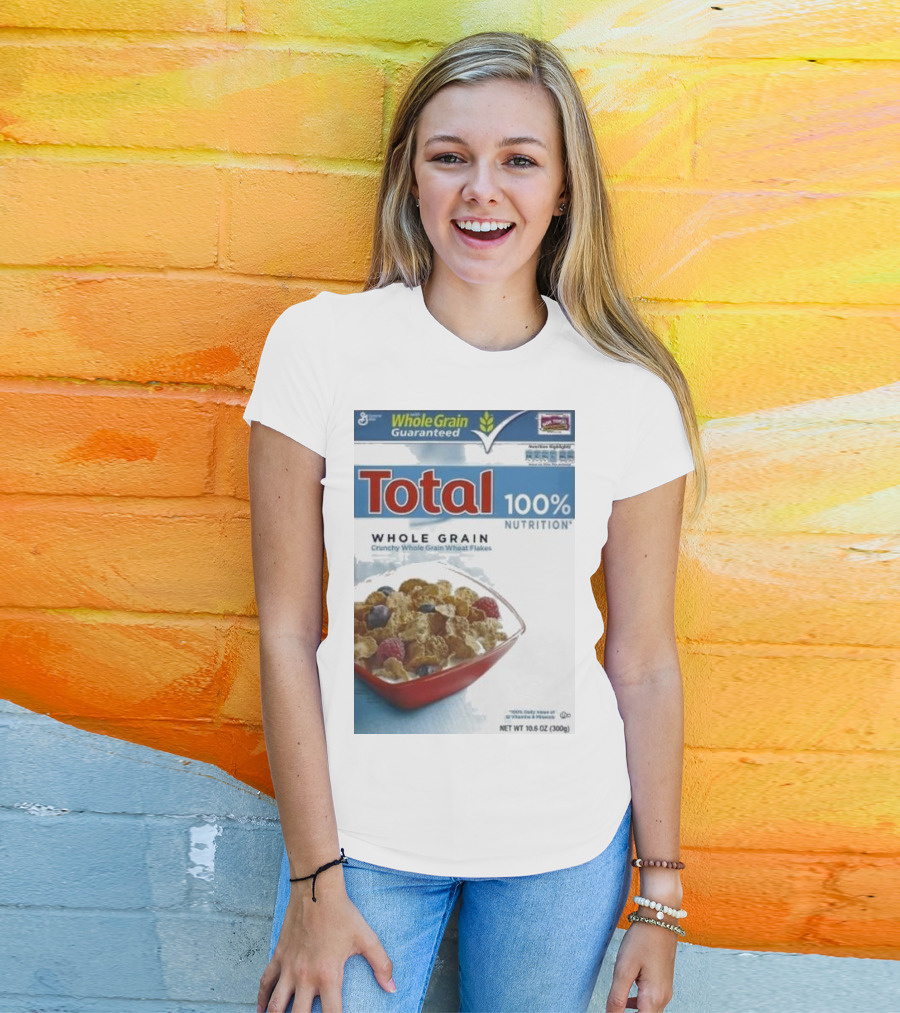 Total 100% Nutrition Whole Grain Crunchy Wheat Flakes Breakfast Cereal Box T-Shirt