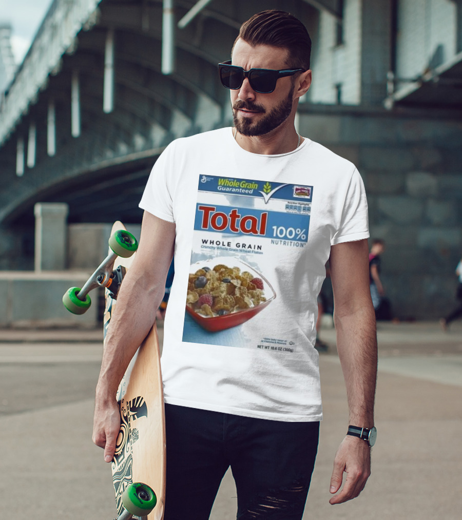 Total 100% Nutrition Whole Grain Crunchy Wheat Flakes Breakfast Cereal Box T-Shirt