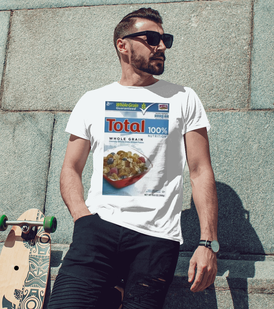 Total 100% Nutrition Whole Grain Crunchy Wheat Flakes Breakfast Cereal Box T-Shirt