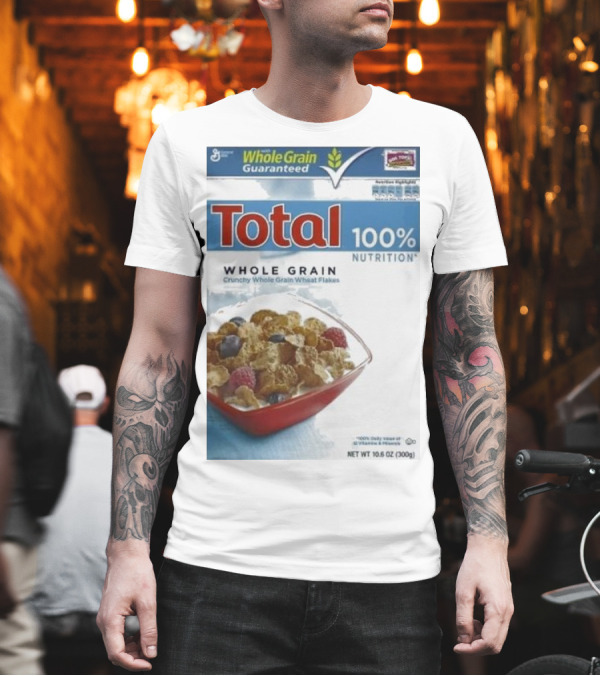 Total 100% Nutrition Whole Grain Crunchy Wheat Flakes Breakfast Cereal Box T-Shirt Total 100% Nutrition Whole Grain Crunchy Wheat Flakes Breakfast Cereal Box T-Shirt