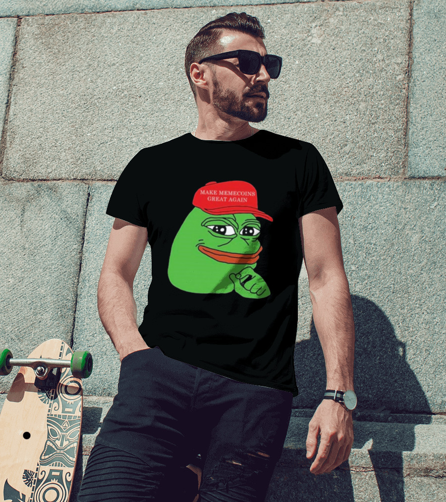 Pepe Make Memecoins Great Again Red Hat Meme Character T-Shirt