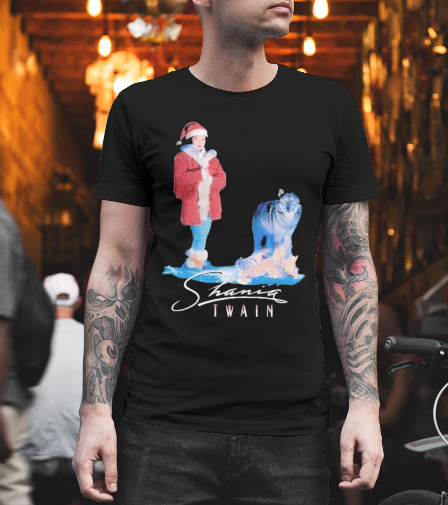 Shania Twain Holiday Santa Suit and Wolf T-Shirt