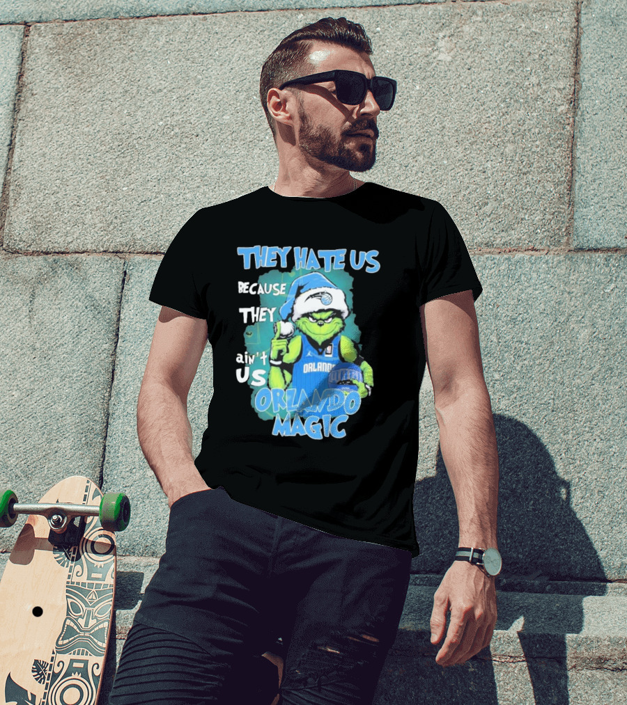They Hate Us Because They Ain't Us Orlando Magic Grinch Santa Basketball T-Shirt