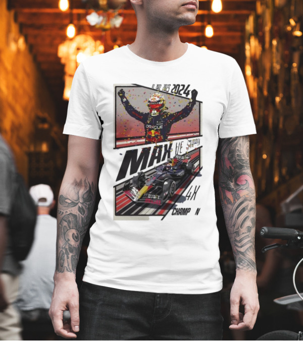Red Bull Racing Max Verstappen 2024 4X Champion T-Shirt Red Bull Racing Max Verstappen 2024 4X Champion T-Shirt