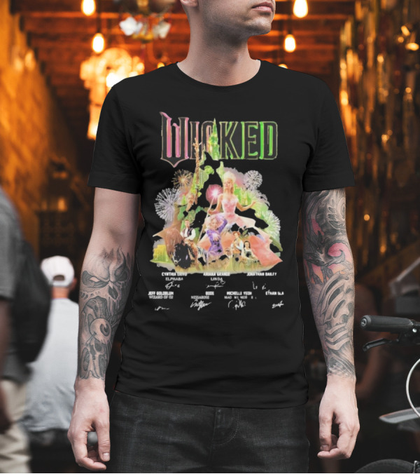 Wicked Movie 2024 Cynthia Erivo Ariana Grande Jonathan Bailey Signatures T-Shirt Wicked Movie 2024 Cynthia Erivo Ariana Grande Jonathan Bailey Signatures T-Shirt