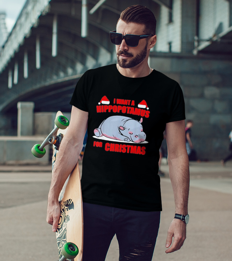 I Want A Hippopotamus For Christmas With Santa Hats T-Shirt
