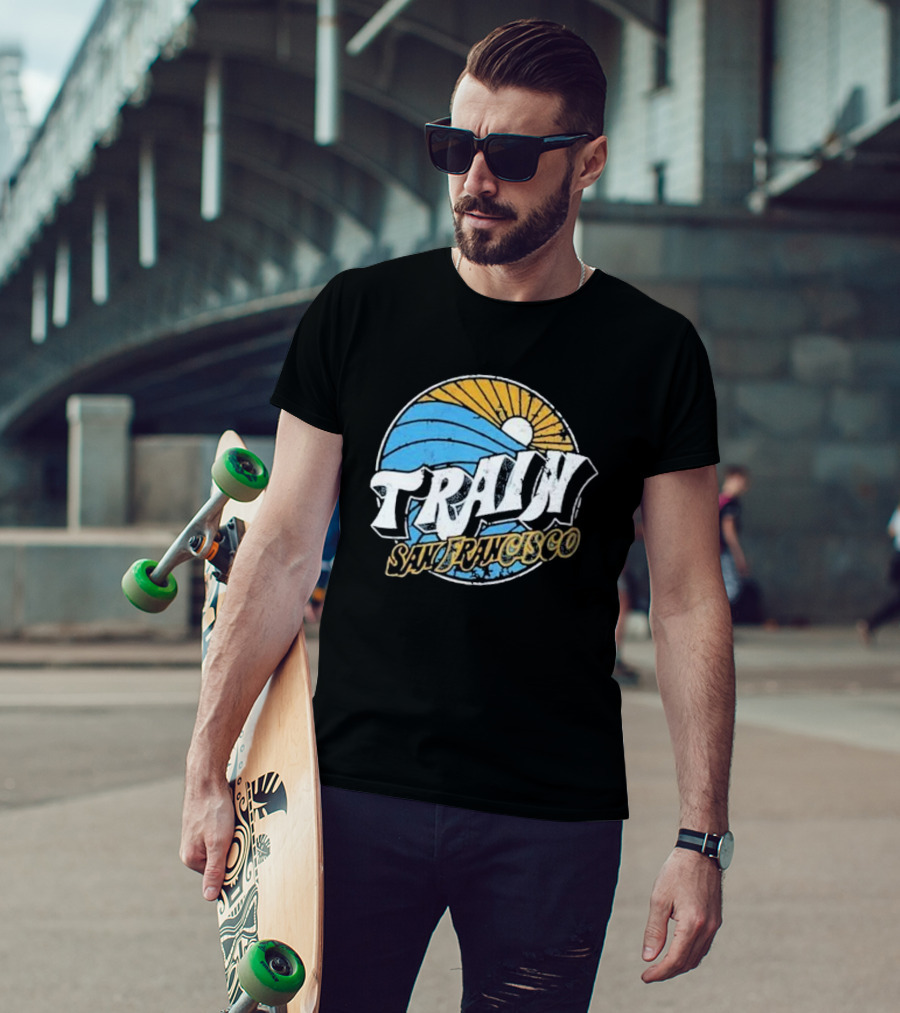 Train San Francisco Sunset Wave Retro T-Shirt
