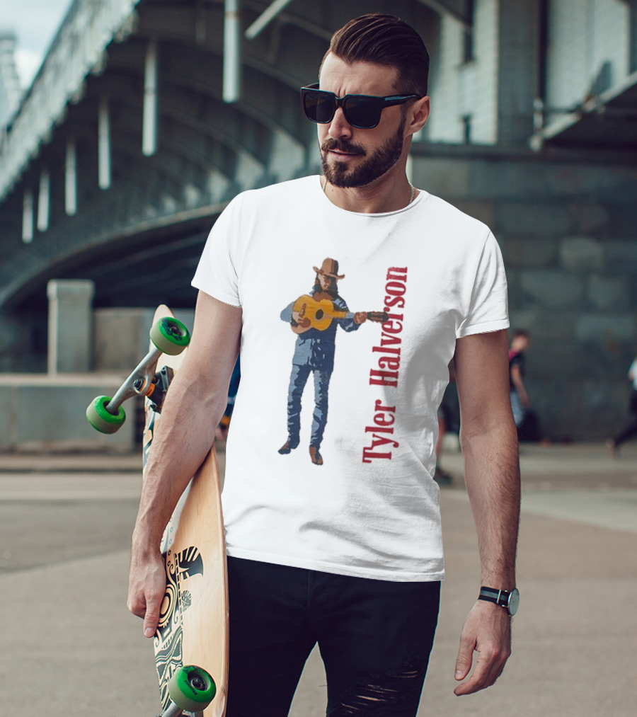 Tyler Halverson Playing Guitar Watercolor Art Cowboy T-Shirt