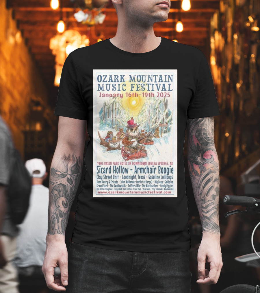 Ozark Mountain Music Festival January 16-19 2025 Eureka Springs AR Featuring Sicard Hollow and Armchair Boogie T-Shirt