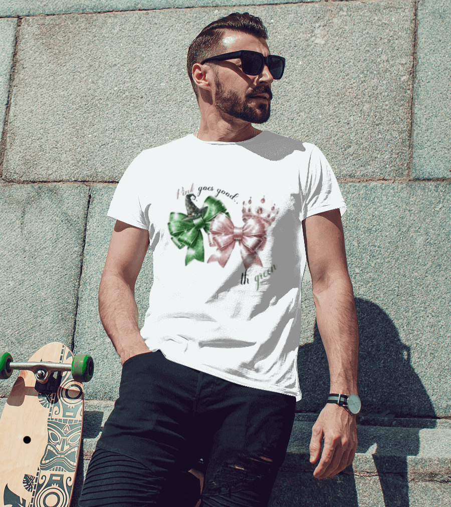 Wicked Pink Goes Good With Green Bows Crown Hat T-Shirt