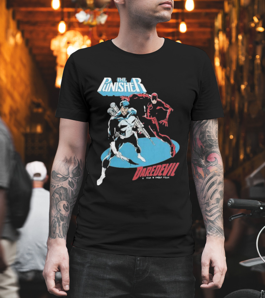 The Punisher Versus Daredevil The Man Without Fear Showdown Iconic Comic Heroes T-Shirt