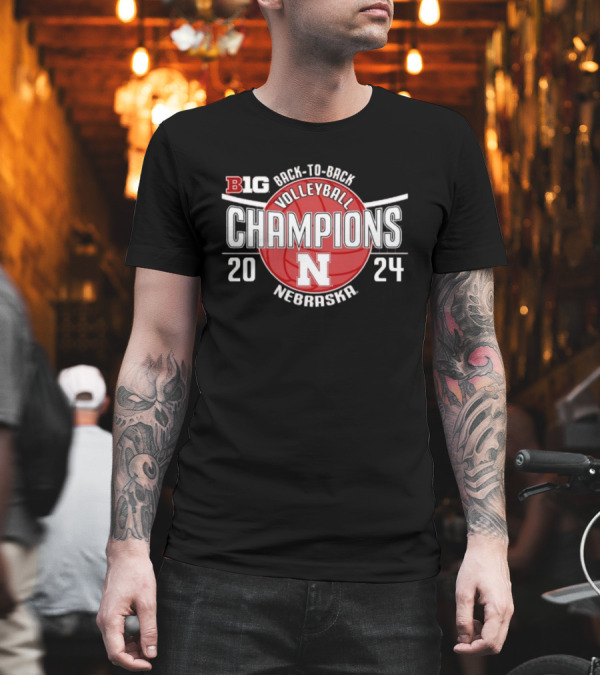 B1G Nebraska Back-to-Back Volleyball Champions T-Shirt B1G Nebraska Back-to-Back Volleyball Champions T-Shirt