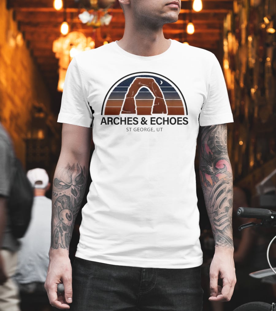 Arches Echoes St George Utah Red Rock Night Sky Moon T-Shirt