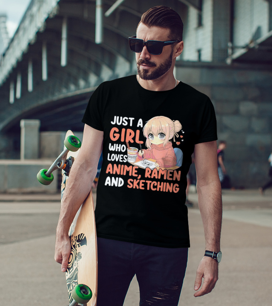 Just A Girl Who Loves Anime Ramen And Sketching Japan Anime Manga T-Shirt