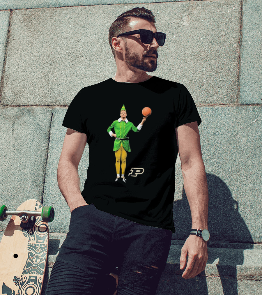 Caleb The Elf Purdue Boilermakers Basketball Elf Holding Basketball With Purdue T-Shirt